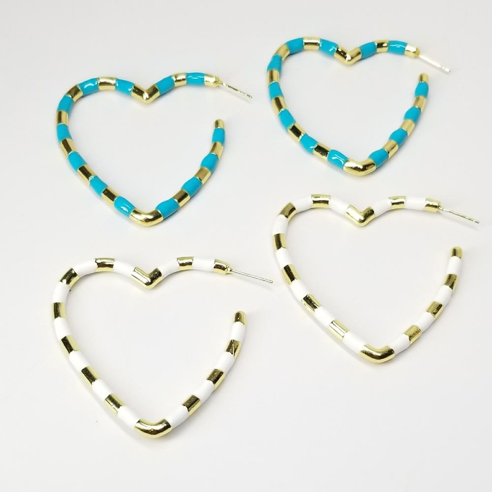 NEW Enamel Heart Hoop Earrings - Picture 9 of 9